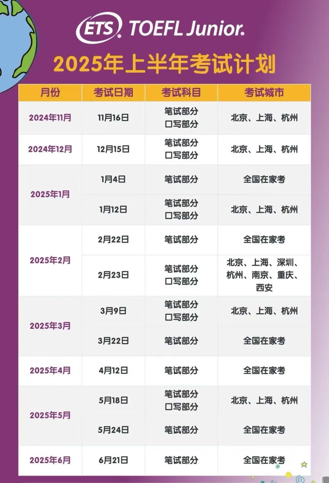 2025年小托福考试时间